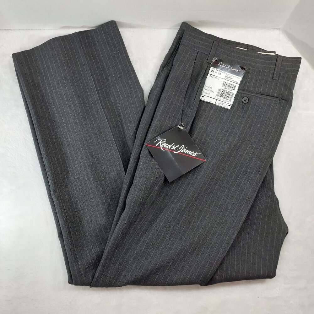 Vintage Reed St James Pants Size 38X33 Flat Front Dress Slacks Striped Gray NWT